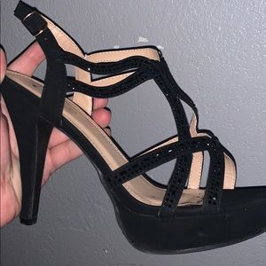 Women Black Crystal Heels